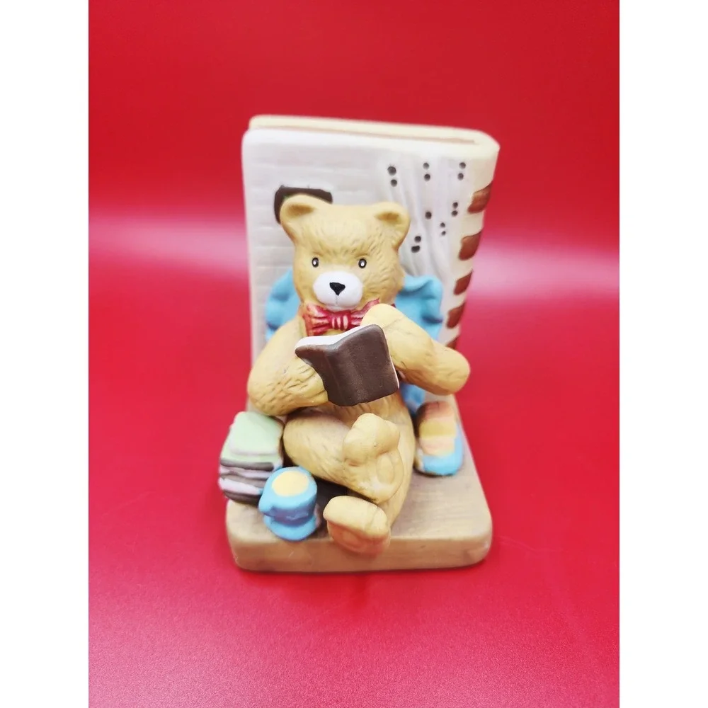 Teddy Bear Vintage Ceramic Bookends Boy Book‎ & Girl Music Shelf Decor Bear Set
